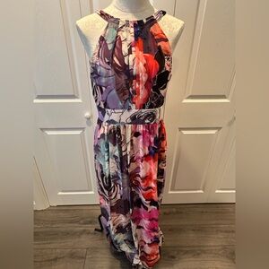 Eliza J Chiffon Floral Halter Maxi Dress - Multicolor